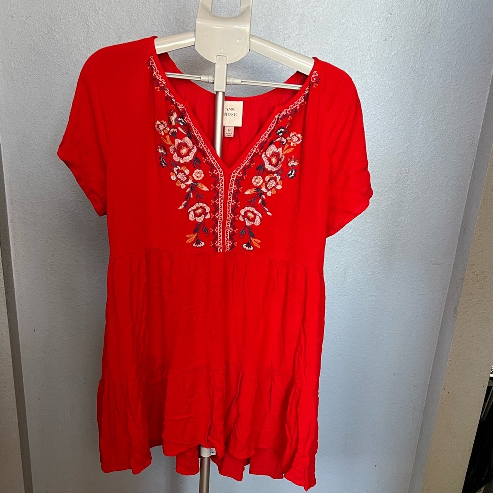 Knox Rose Red Embroidered V-Neck Tunic